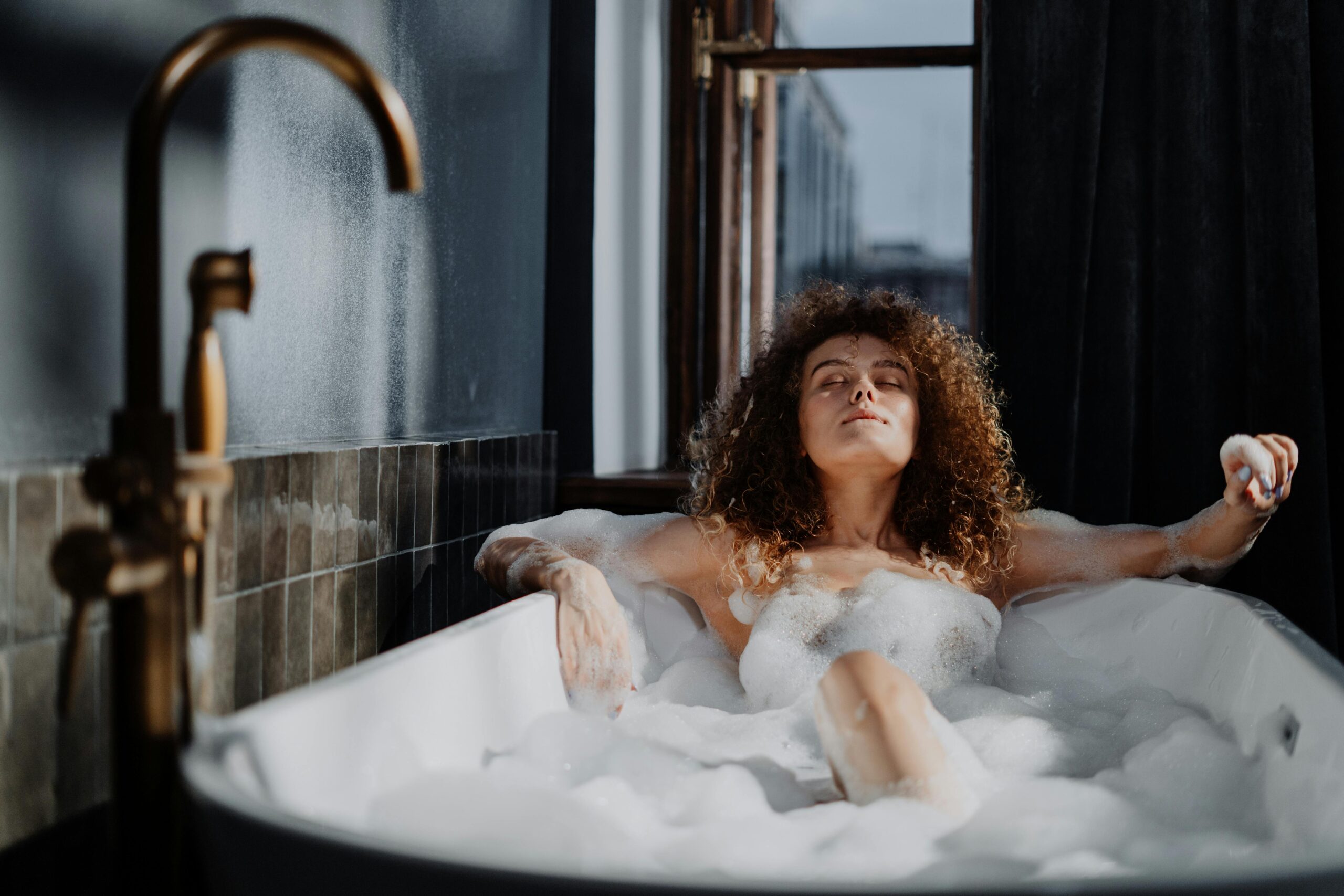 Lady in foam bath