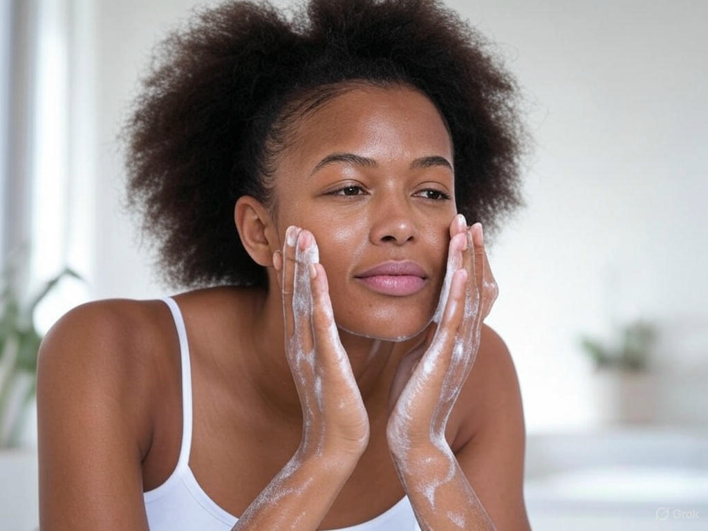 Lady using skin lightening soap with kojic acid