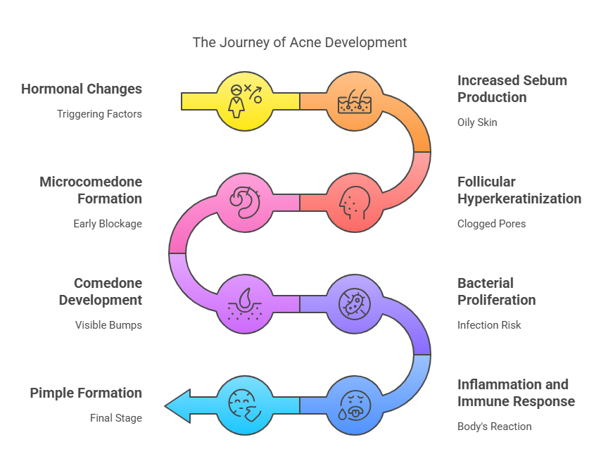 Infographic explaining the development of teenage acne.